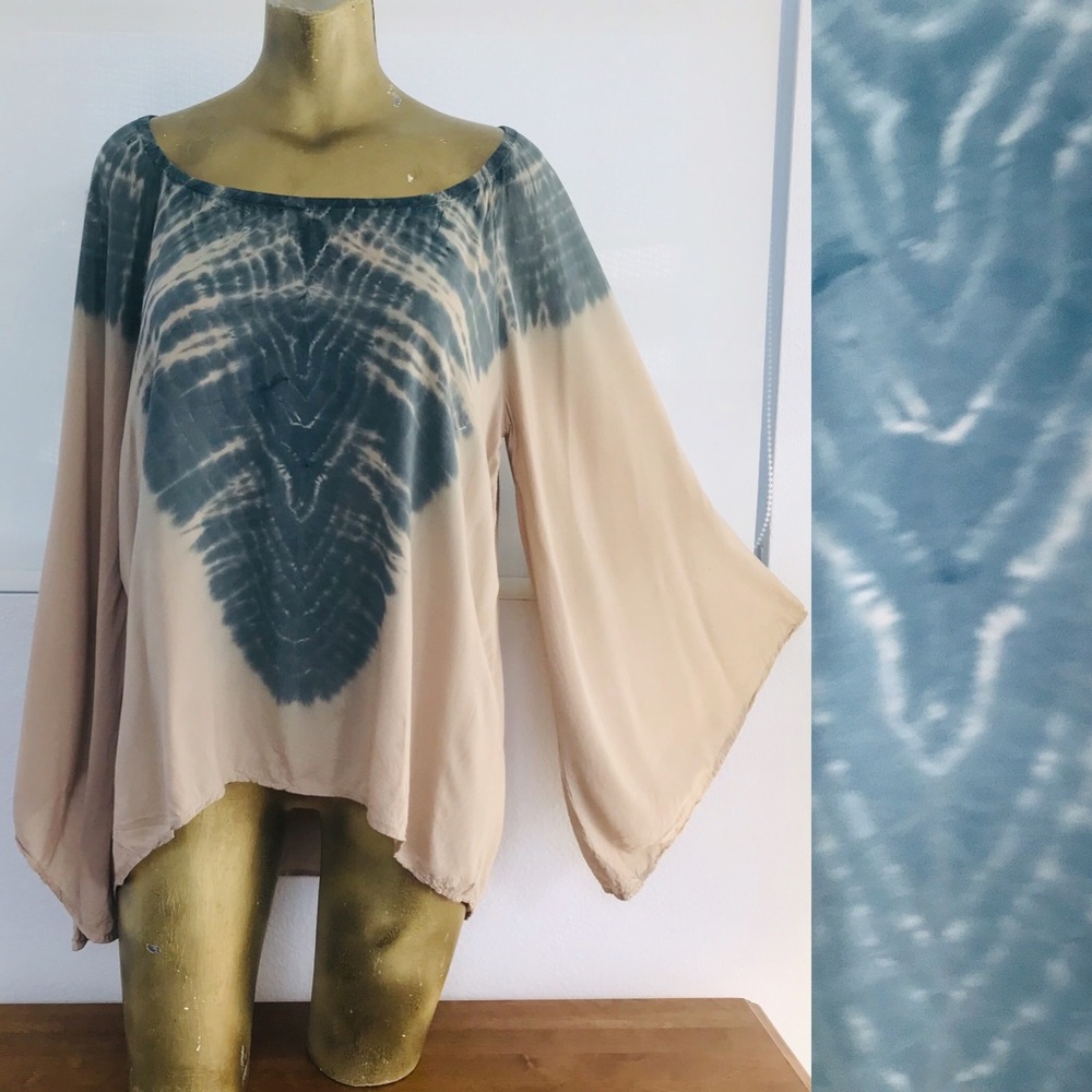 BLU MOON Boho Angel Sleeve CAFTAN Hippie Tunic TOP Small - Picture 3 of 16